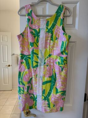 Lilly Pulitzer Pink, Green & Yellow Flamingo 🦩 print Shift Dress